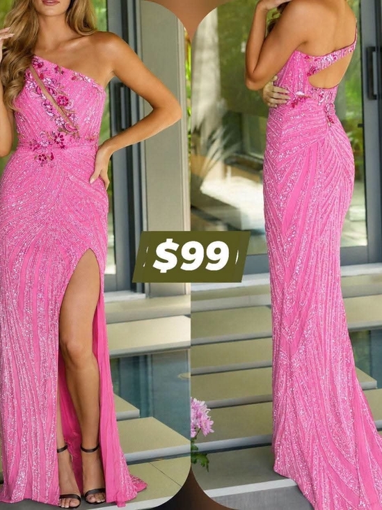 Ava Presley Dresses & Skirts - One-Shoulder Sequin Evening Gown in Pink